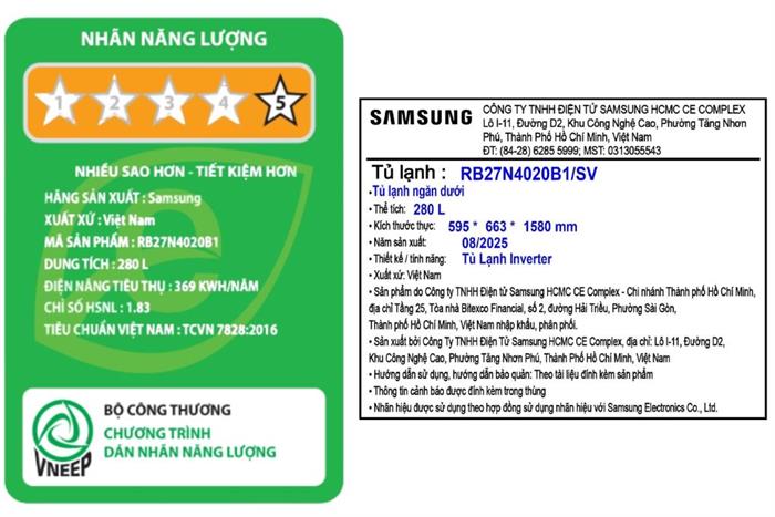 Tủ lạnh Samsung Inverter 280 lít RB27N4020B1/SV